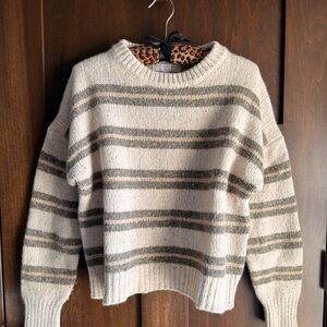 Spiritual Gangster Wilder Cream and Green Striped Crew Neck Sweater